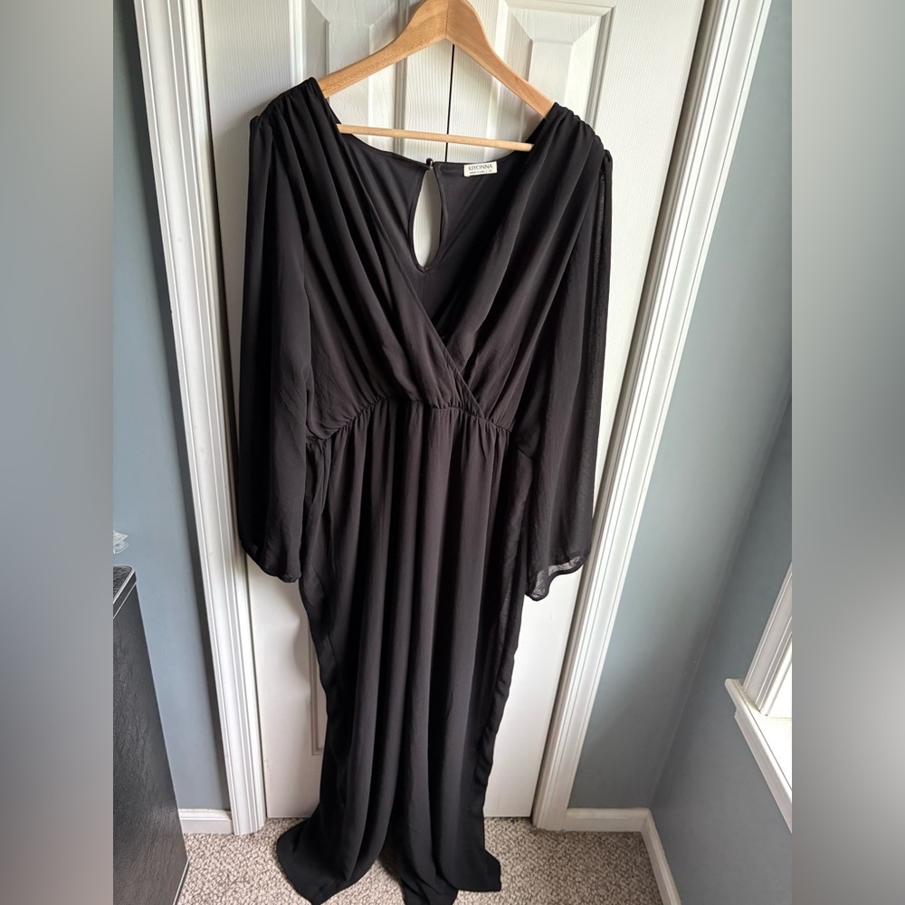 Kiyonna Black Celina Chiffon Jumpsuit Size 2X (18-20) NWT *Missing Belt